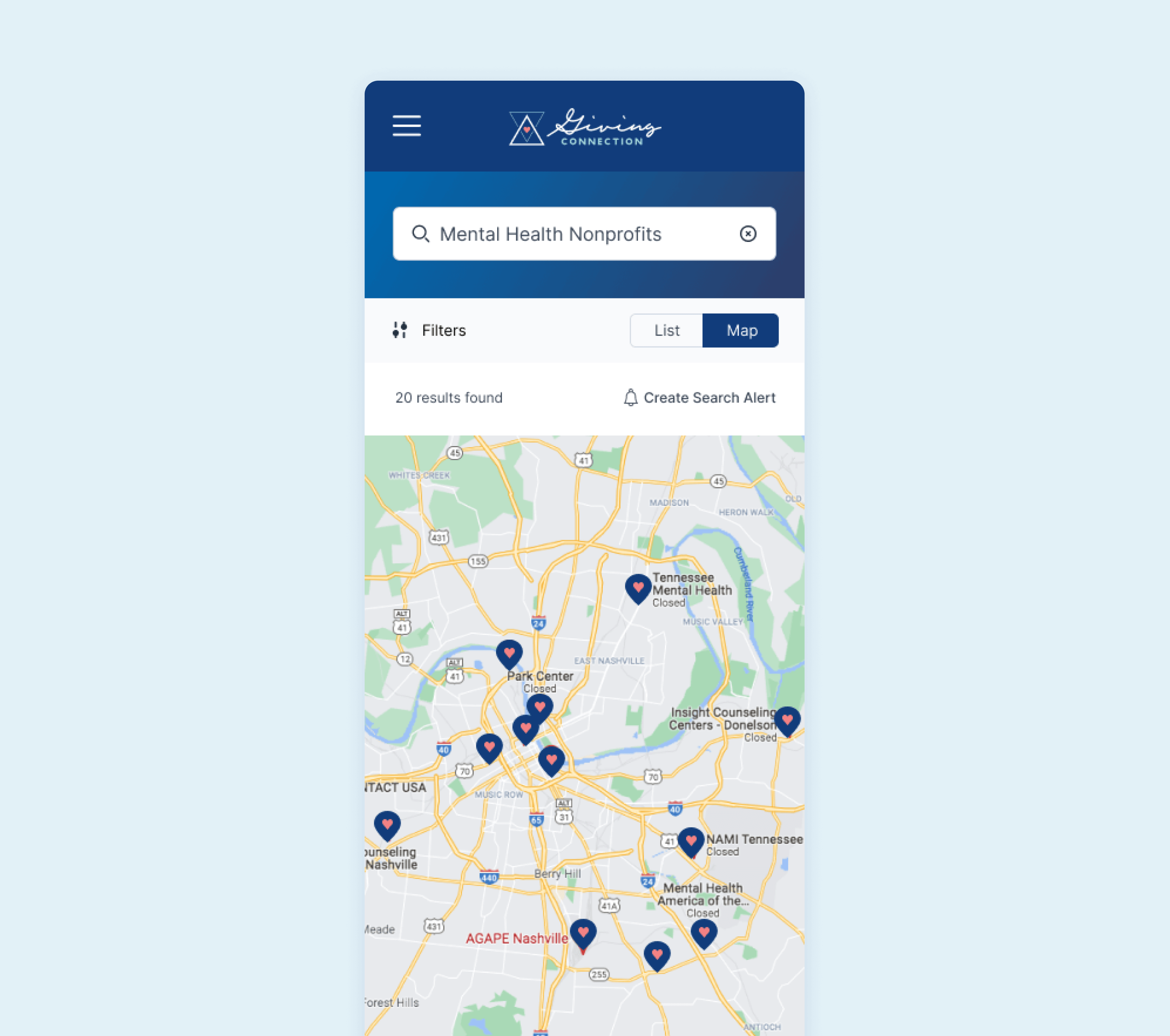 Giving Connection screen