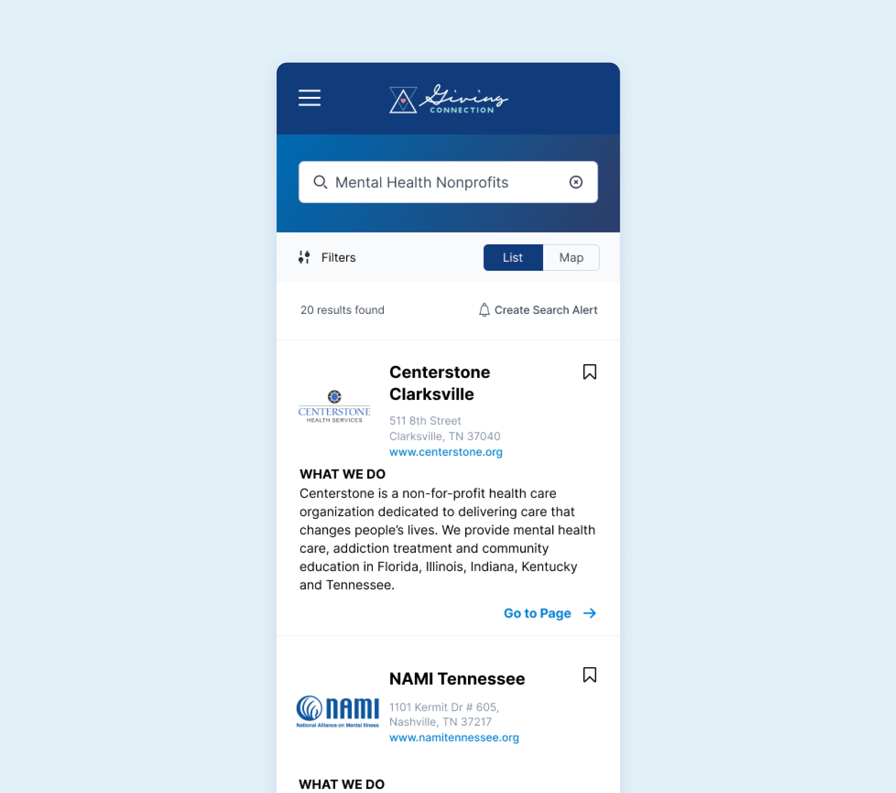 Giving Connection screen