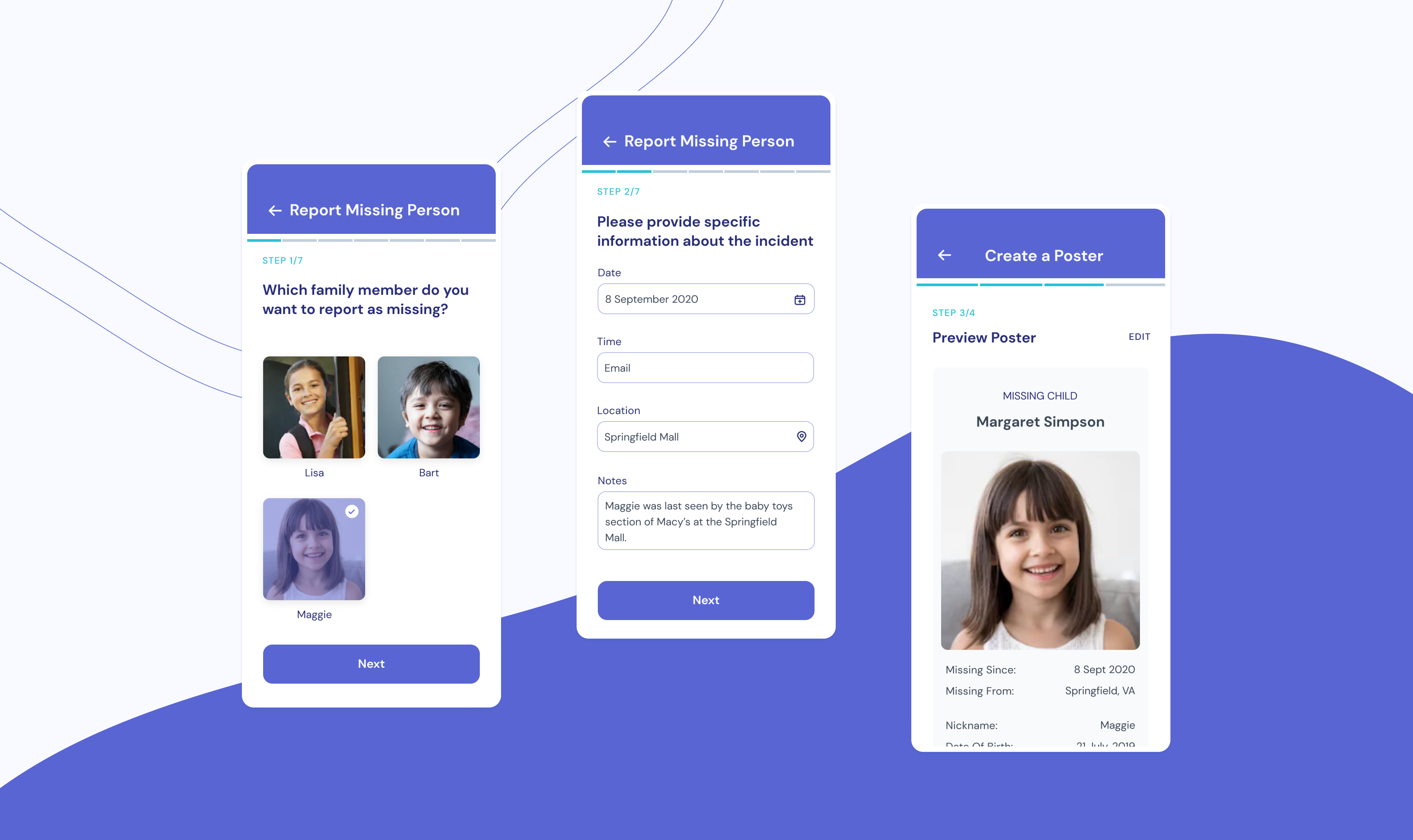 OnceSafe missing person report