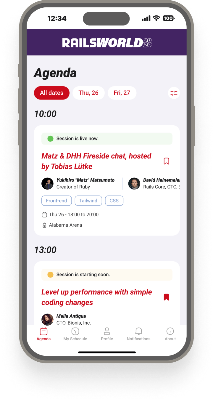 Rails World conference app screenshots